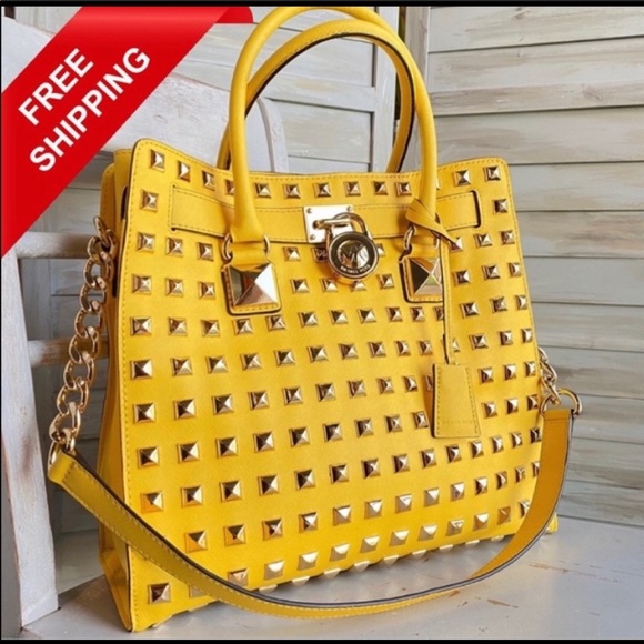 Michael Kors Handbags - Michael Kors Pyramid Studded Yellow Hamilton Bag